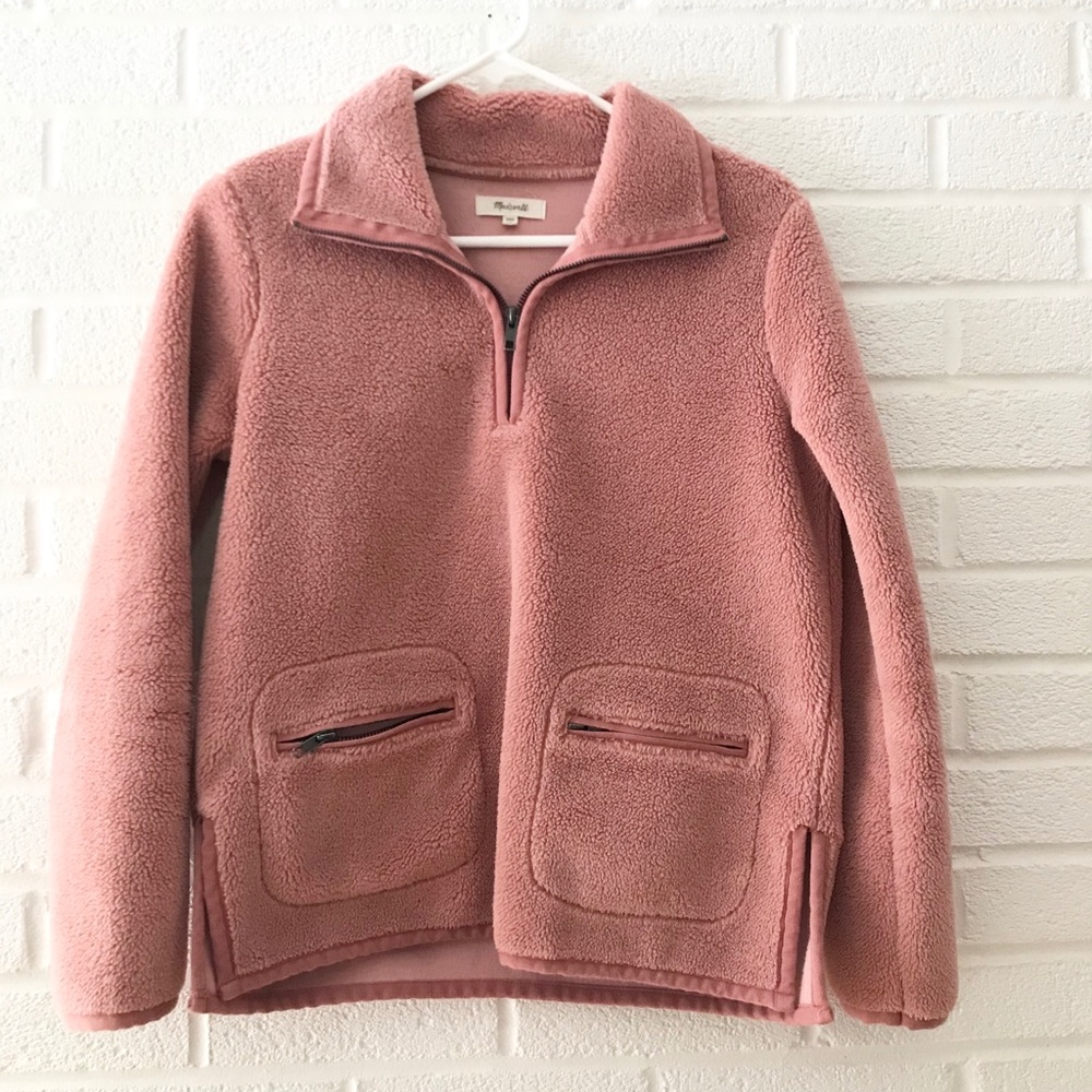 Madewell Pink Fleece XXS XS Zip Pocket Sweater